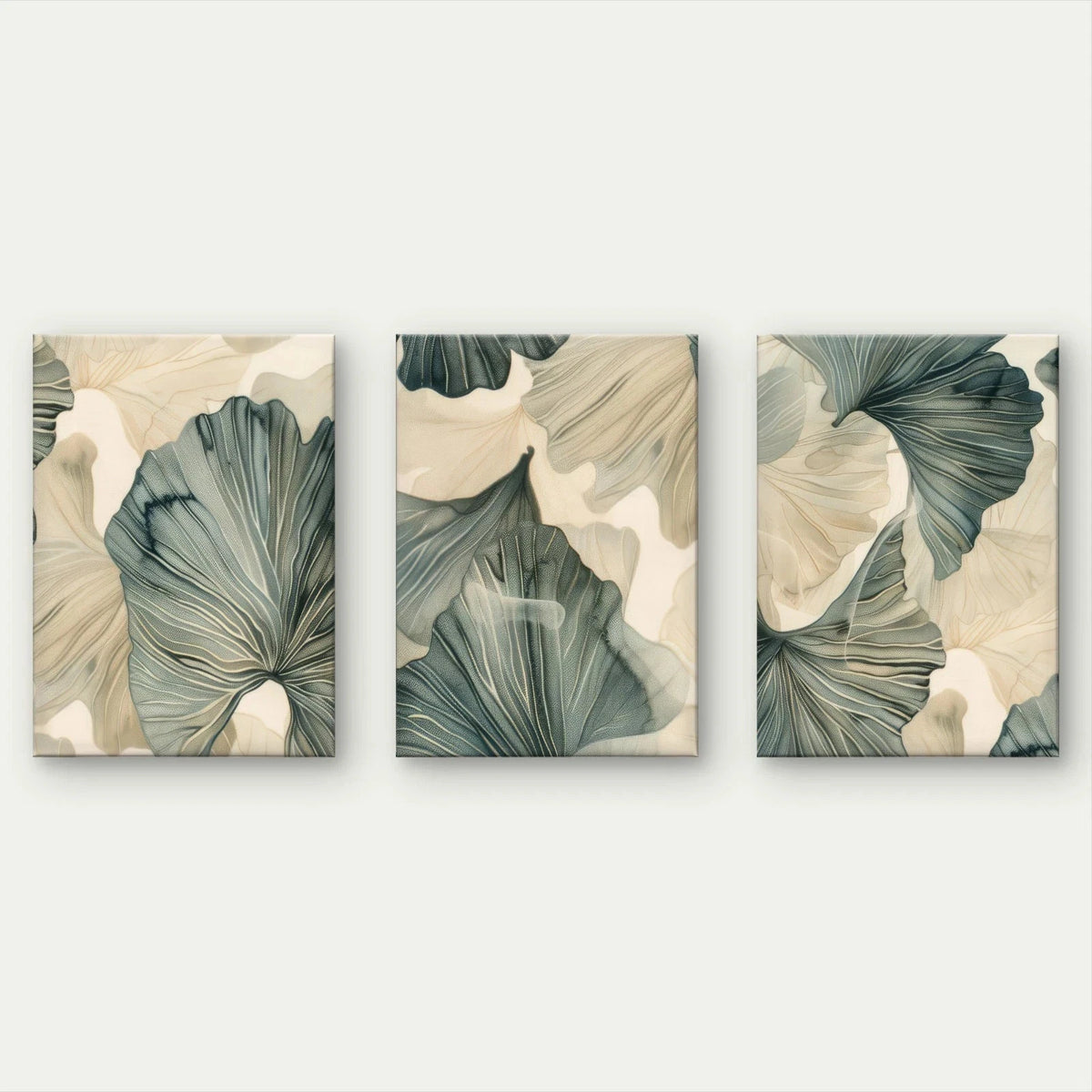 3pcs Modern Neutral Blue and Grey Leaves Wall Art Set Canvas Framed 40x60cm - High Quality Print 100% Australian Made Wall Canvas Ready to Hang