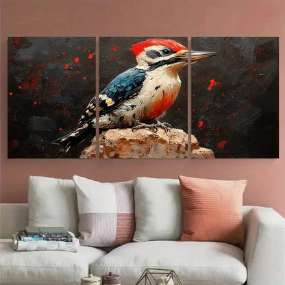 3pcs Woodpecker Bird Illustration Metal Print Ready to Hang Art