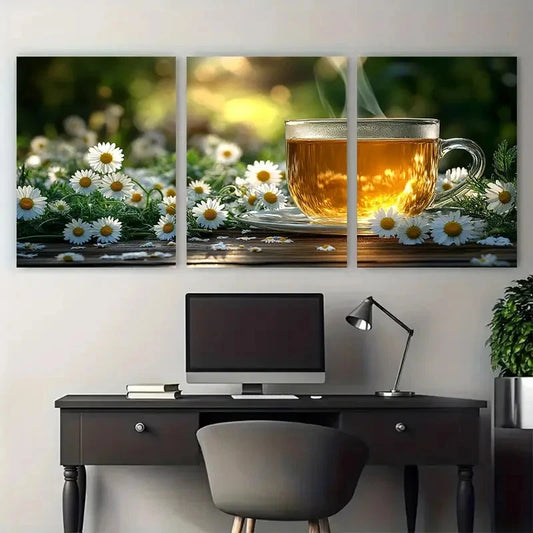 3pcs Natural Chamomile Daisy Tea Wall Art Set Canvas Framed 40x60cm - High Quality Print 100% Australian Made Wall Canvas Ready to Hang
