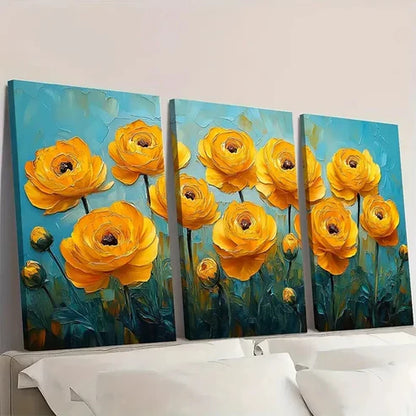 3pcs Yellow Ranunculus Painting Flowers YR  Wall Art Set Canvas Unframed - High Quality Print 100% Australian Made Wall Canvas