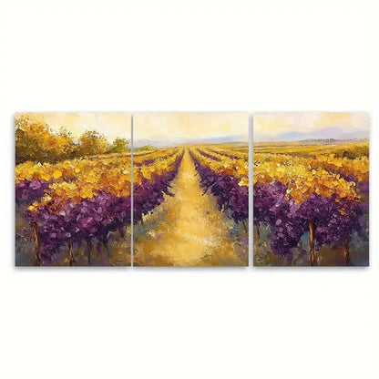 3pcs Plum Purple Goldenrod Yellow Sage Green Wall Art Set Canvas Framed 50x70cm - High Quality Print 100% Australian Made Wall Canvas Ready to Hang