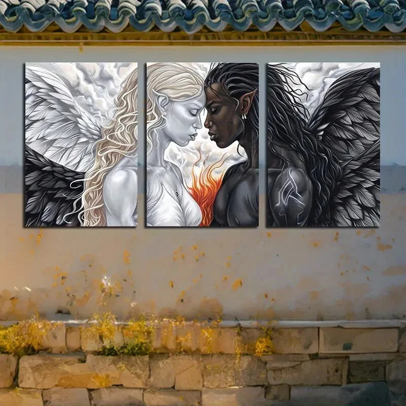 3pcs Modern Opposition Illustration Metal Print Ready to Hang Art