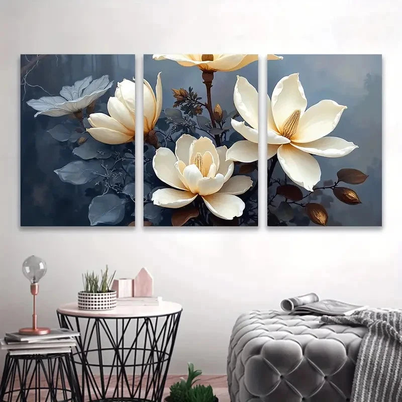 3pcs White Magnolia Flowers Wall Art Set Canvas Framed 60x90cm - High Quality Print 100% Australian Made Wall Canvas Ready to Hang