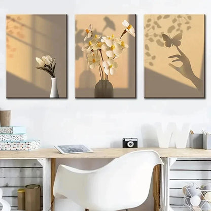 3pcs Shadow Art Of Butterflies And Flowers Wall Art Set Canvas Framed 40x60cm - High Quality Print 100% Australian Made Wall Canvas Ready to Hang