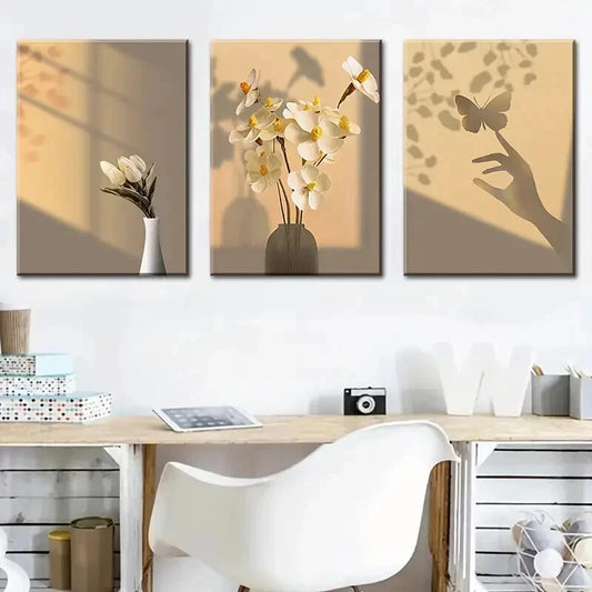 3pcs Shadow Art Of Butterflies And Flowers Wall Art Set Canvas Framed 40x60cm - High Quality Print 100% Australian Made Wall Canvas Ready to Hang
