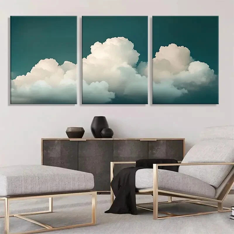 3pcs Serene Cloudscape Soft White Clouds Perfect Wall Art Set Canvas Framed 40x60cm - High Quality Print 100% Australian Made Wall Canvas Ready to Hang