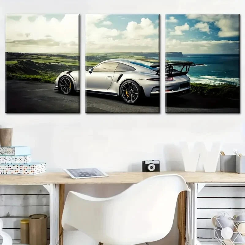 3pcs Sports Cars And Vehicles In Sunny Perfect Wall Art Set Canvas Framed 40x60cm - High Quality Print 100% Australian Made Wall Canvas Ready to Hang