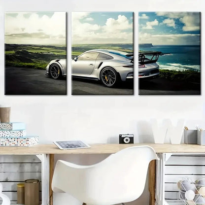 3pcs Sports Cars And Vehicles In Sunny Perfect Wall Art Set Canvas Framed 40x60cm - High Quality Print 100% Australian Made Wall Canvas Ready to Hang
