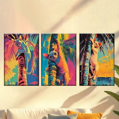 3pcs palm trees with colorful colors Wall Art Set Canvas Framed 60x90cm - High Quality Print 100% Australian Made Wall Canvas Ready to Hang