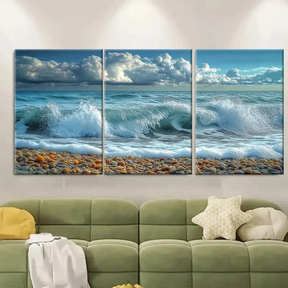 3pcs Seascape Photography Coastal Waves GI Wall Art Set Canvas Framed 60x90cm - High Quality Print 100% Australian Made Wall Canvas Ready to Hang