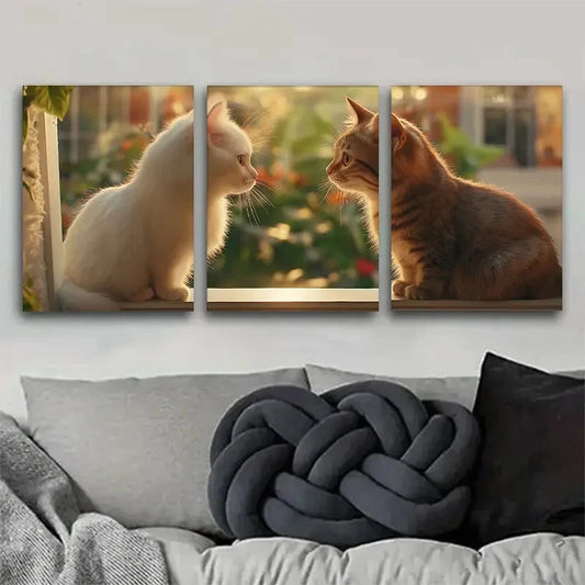 3pcs Animal Art Wall Decor White Cat Tabby Cat Metal Print Ready to Hang Art