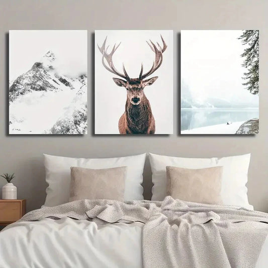 3pcs Majestic Deer Portrait Perfect Serene Wall Art Set Canvas Framed 40x60cm - High Quality Print 100% Australian Made Wall Canvas Ready to Hang
