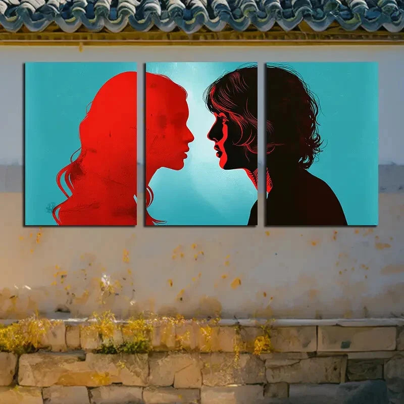 3pcs Vibrant Men and Women facing Each Other Metal Print Ready to Hang Art