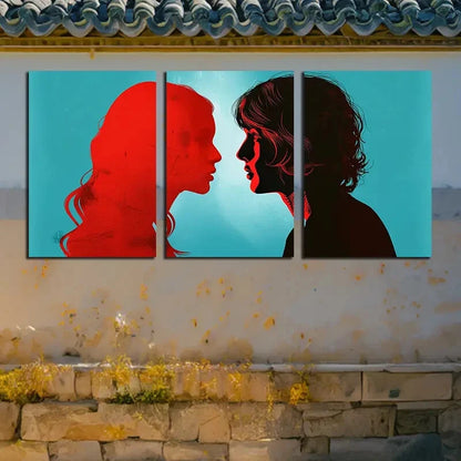 3pcs Vibrant Men and Women facing Each Other Metal Print Ready to Hang Art