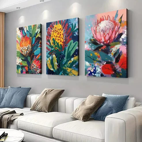 3pcs Australian Native Flora Abstract Art Set Canvas Unframed - High Quality Print 100% Australian Made Wall Canvas
