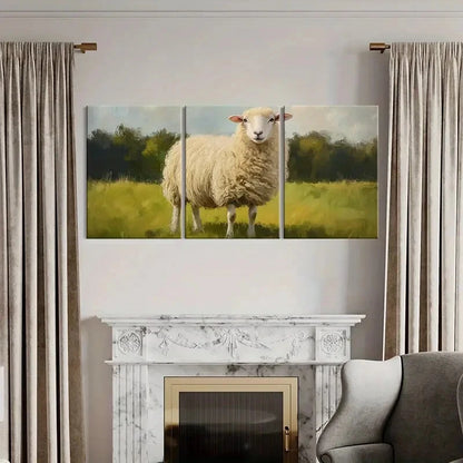 3pcs Artistic Sheep Painting Pastoral Scene Metal Print Ready to Hang Art