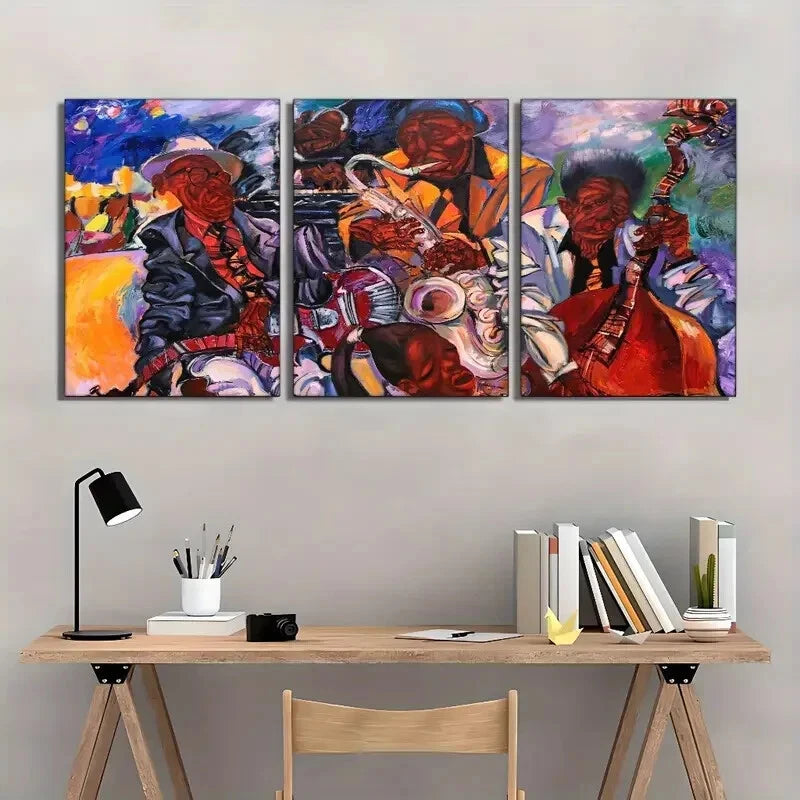 3pcs Saxophone Mural Abstract Music Art Vibrant Metal Print Ready to Hang