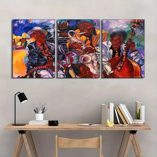 3pcs Saxophone Mural Abstract Music Art Vibrant Metal Print Ready to Hang