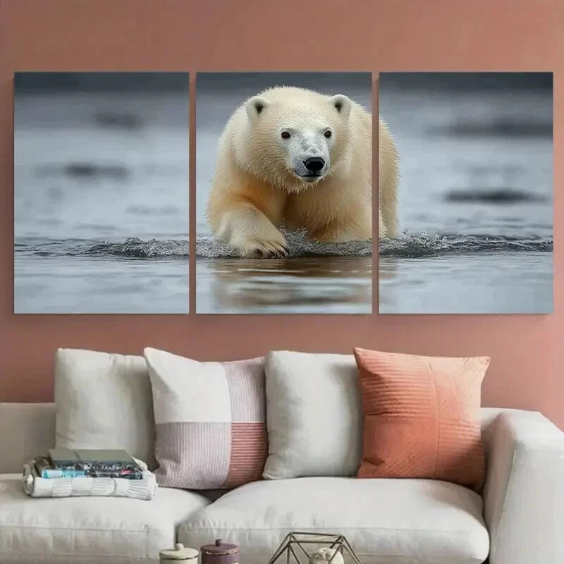 3pcs Polar Bear Wildlife Photography Nature Scene Metal Print Ready to Hang Art