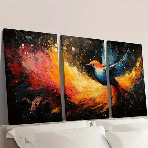 3pcs Multicolor Abstract Bird Dynamic Artwork Wall Art Set Canvas Unframed - High Quality Print 100% Australian Made Wall Canvas