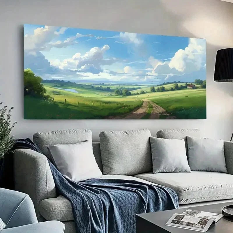 Green Meadow Pathway & Sky wall canvas office home room framed 120x60cm - Bella Home Decor