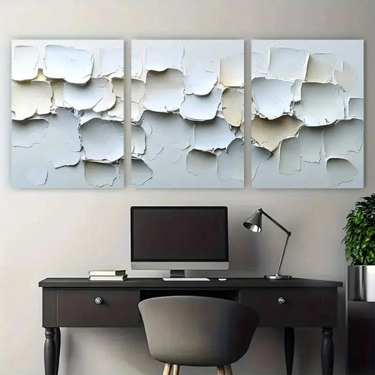 3pcs Large Unique Impasto Abstract Neutral Design Metal Print Ready to Hang Art