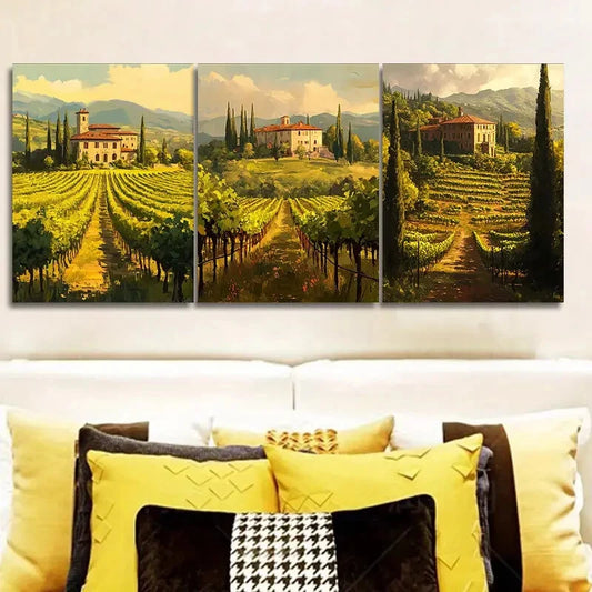 3pcs Italian Vineyard Frescoes Metal Print Ready to Hang Art