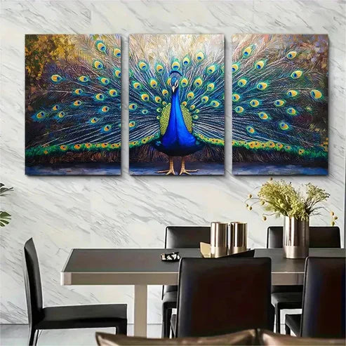 3pcs Vibrant Peacock Acrylic Décor Perfect Wall Art Set Canvas Unframed - High Quality Print 100% Australian Made Wall Canvas
