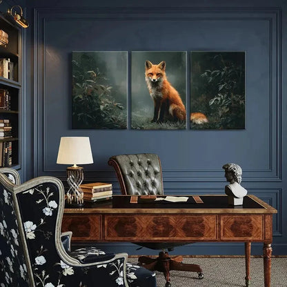 3pcs Artistic Fox Forest Scene Wildlife Art Metal Print Ready to Hang Art