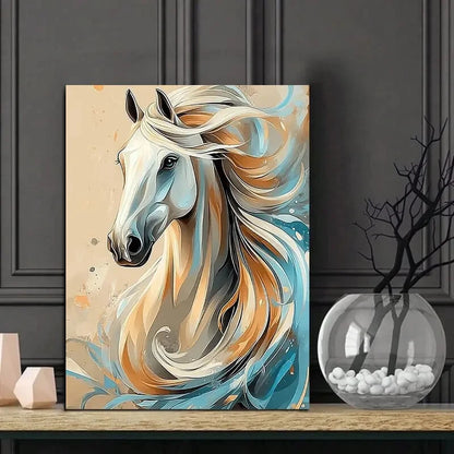 Beautiful White Horse With a Long Mane Light Brown 40x60cm Metal Print Ready to Hang