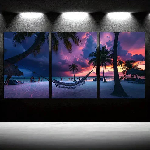 3pcs Photograph of An Idyllic Beach Scene At Sunset Canvas Framed 60x90  cm - High Quality Print 100% Australian Made Wall Canvas Ready to Hang