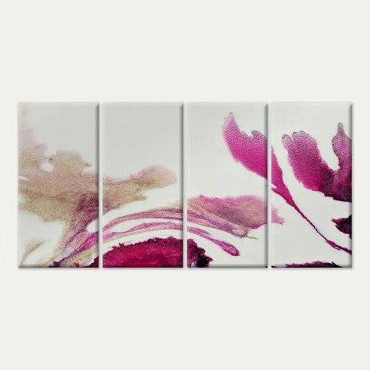 4pcs Abstract Magenta and Gold Fluid Marble Wall Art Set Canvas Framed 45x80cm - High Quality Print 100% Australian Made Wall Canvas Ready to Hang