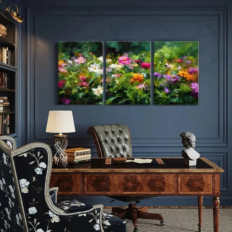 3pcs Floral Garden Vibrant Colors Abstract Metal Print Ready to Hang Art