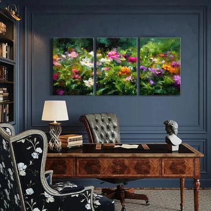 3pcs Floral Garden Vibrant Colors Abstract Metal Print Ready to Hang Art