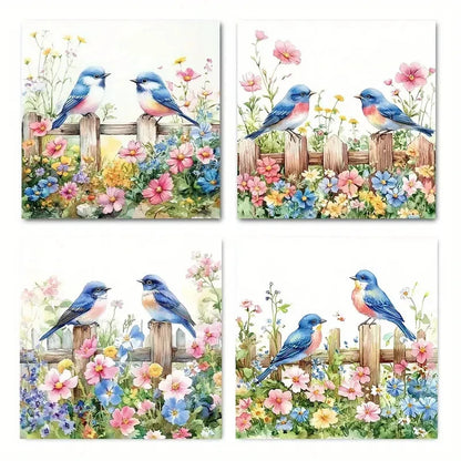 4pcs Blue BirdWall Art Canvas Framed