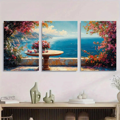 3pcs Floral Garden Vibrant Pink & Blue Flowers Metal Print Ready to Hang Art