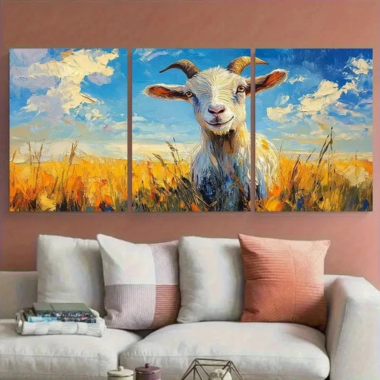 3pcs Goat Farm Animals Farmhouse Impasto Design Metal Print Ready to Hang Art
