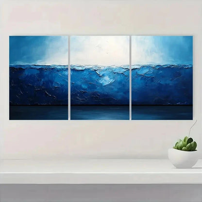 3pcs Abstract Blue and White Modern Minimalist Metal Print Ready to Hang Art