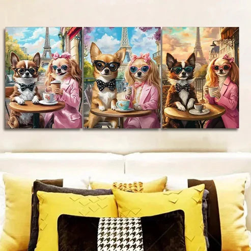 3pcs Chihuahua Art Deco Wall Art Set Canvas Unframed - High Quality Print 100% Australian Made Wall Canvas - Bella Home Decor