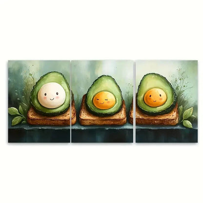3pcs Breakfast Painting Avocado Toast and Eggs Metal Print Ready to Hang Art