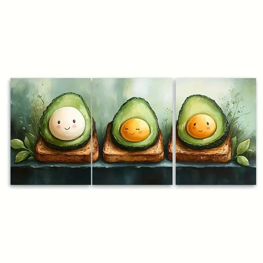 3pcs Breakfast Painting Avocado Toast and Eggs Metal Print Ready to Hang Art