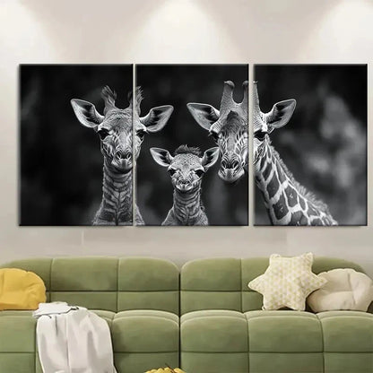 3pcs Giraffe Family Mother Father Baby RI Wall Art Set Canvas Framed 50x70cm - High Quality Print 100% Australian Made Wall Canvas Ready to Hang