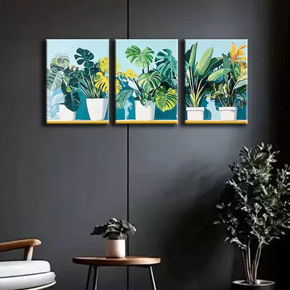3pcs Luxurious Green Plant Canvas Framed 60x90cm - High Quality Print 100% Australian Made Wall Canvas Ready to Hang