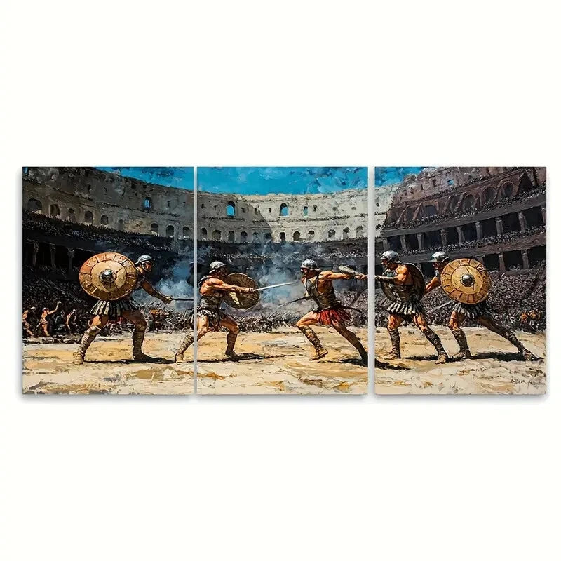 3pcs Ancient Roman Gladiators in the Colosseum Metal Print Ready to Hang Art
