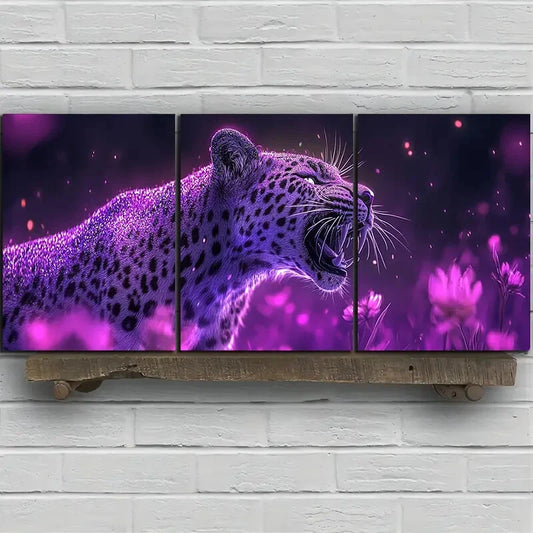 3pcs Purple Leopard Vivid Animal Metal Print Ready to Hang Art