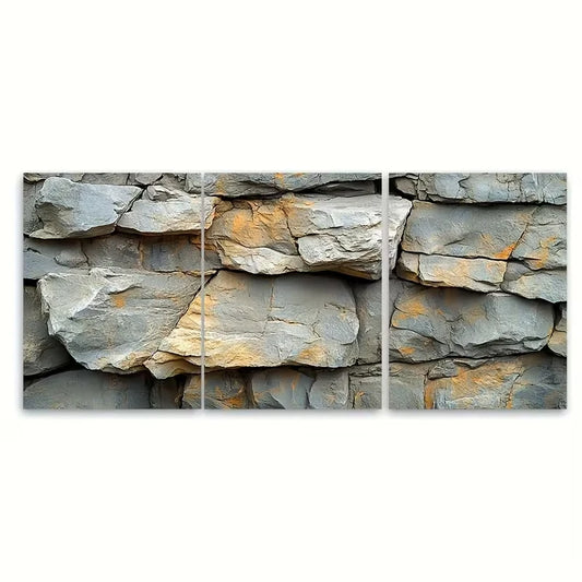 3pcs Natural Rock Structure Metal Print Ready to Hang Art