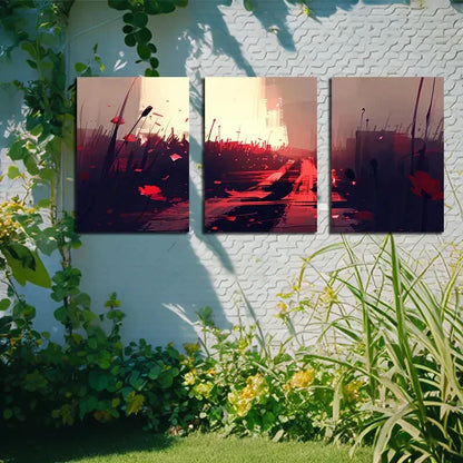 3pcs Flowers on The Grassland Illustration Metal Print Ready to Hang Art