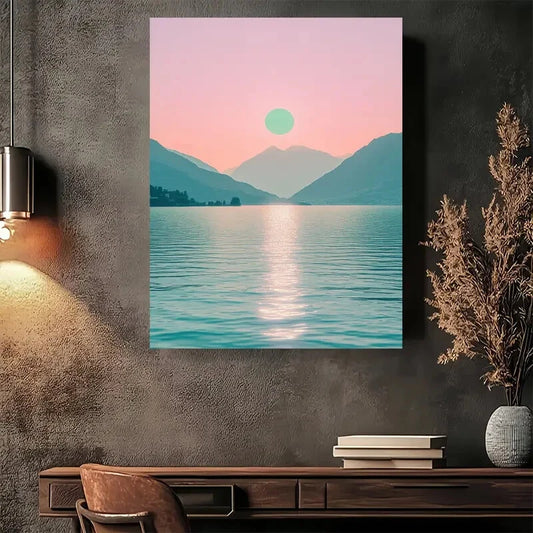 Beautiful Moonlit Serenity Lake Scene Painting 40x60cm Metal Print Ready to Hang