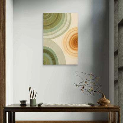 Earthy Abstract Green and Yellow Circles 40x60cm Metal Print Ready to Hang