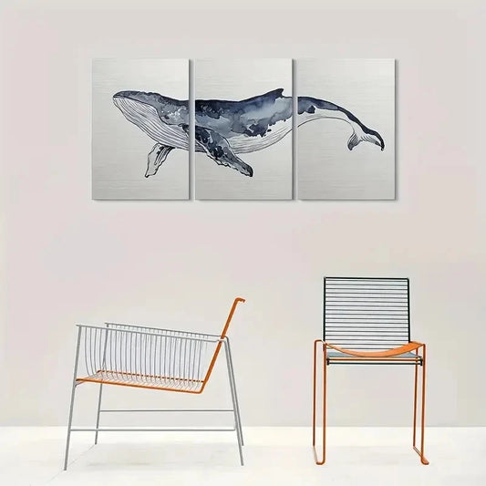 3pcs Modern Ocean Animal Whale Watercolor Metal Print Ready to Hang Art
